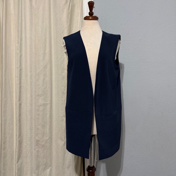 White House Black Market Jackets & Blazers - White House Black Market Women Navy Blue Sleeveless Open Tuxedo Lined Vest Sz 12